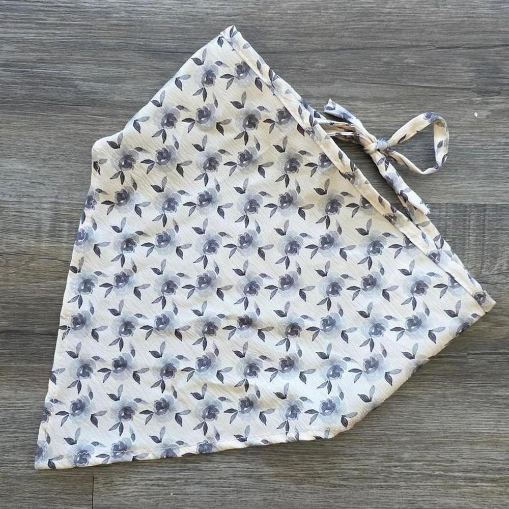 Cream Floral Headscarf Blue Roses Cottagecore Bandana Hair Tie Accessory